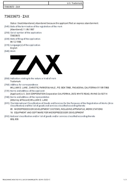 File:Trademark 73633673 ZAX 1986-12-04 (World Intellectual Property Organization).pdf