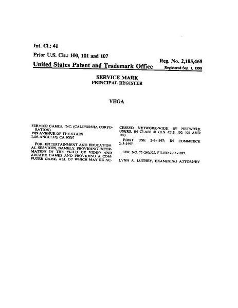 File:Trademark Vega Reg Nº 2185465 1998-09-01 (United States Patent and Trademark Office).pdf