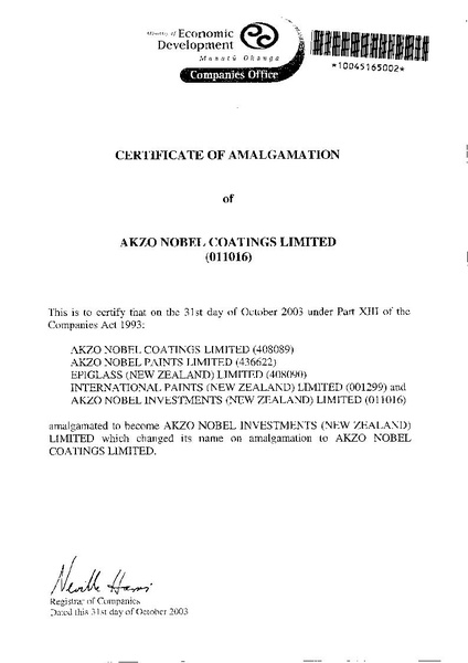 File:AkzoNobelCoatingsLimited Certificate of Amalgamation (New Zealand Companies Office).pdf