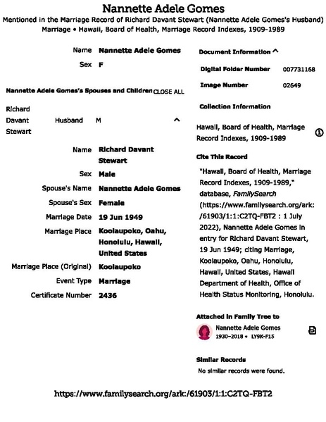 File:Marriage Record of Nannette Adele Gomes (Hawaii, Board of Health, Marriage Record Indexes, 1909-1989).pdf