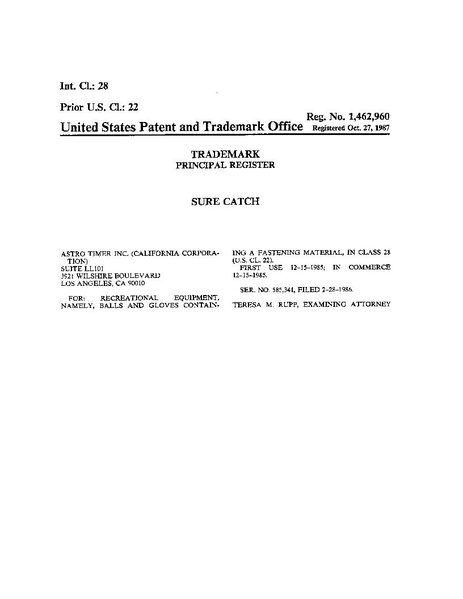File:Trademark Sure Catch Reg Nº 1462960 1987-10-27 (United States Patent and Trademark Office).pdf