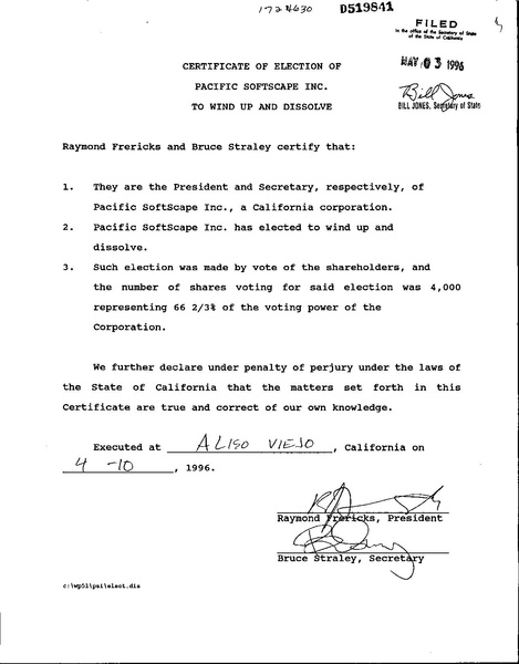 File:Pacific SoftScape Inc. Election to Dissolve 1996-05-03 (California Secretary of State).pdf