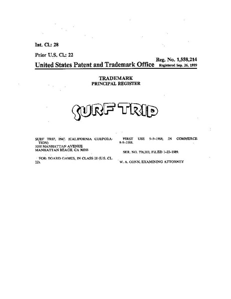 File:Trademark Surf Trip Reg Nº 1558214 1989-09-26 (United States Patent and Trademark Office).pdf